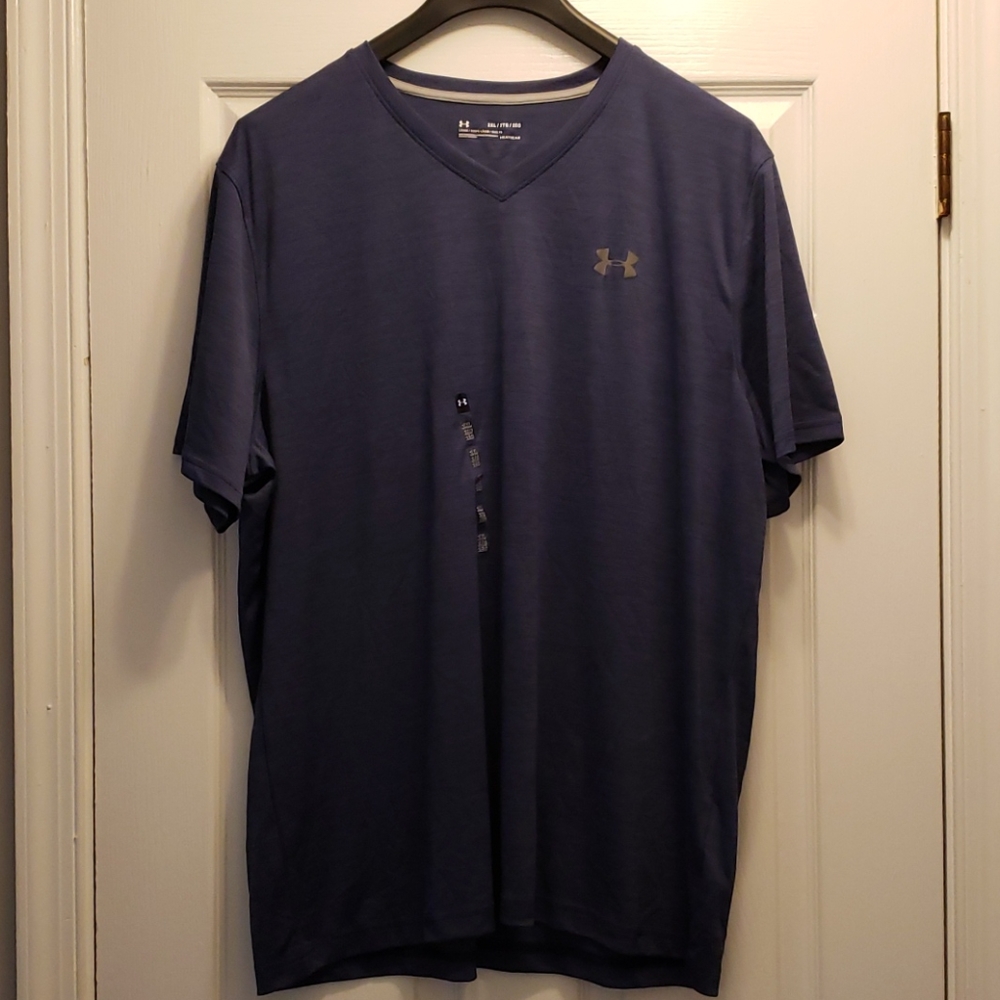 Under Armour blue/black heat gear v-neck shirt